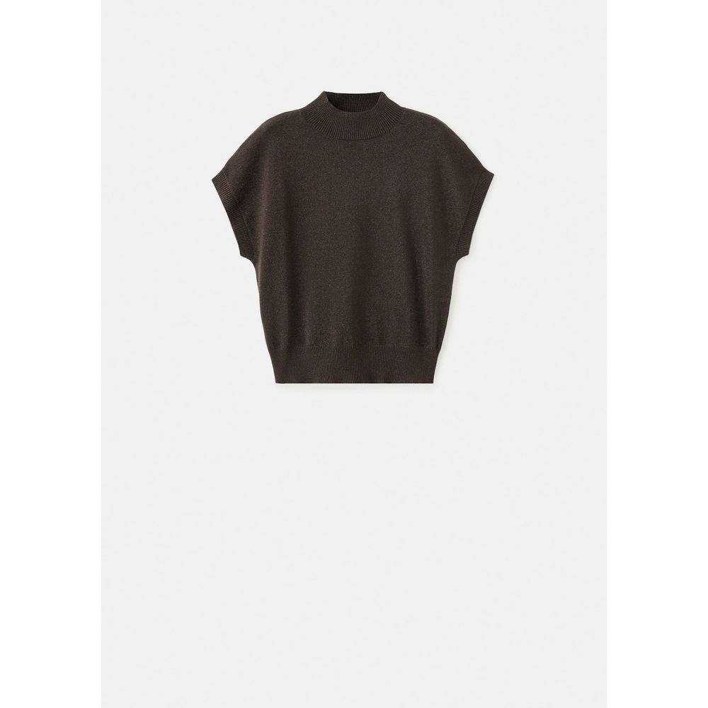 MANGO - Short-sleeved lurex sweater chocolate - S - Woman